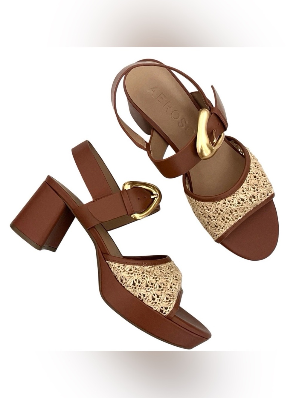 NWOB Aerosoles Chamber Platform Block Heel Sandal Brown Size 7